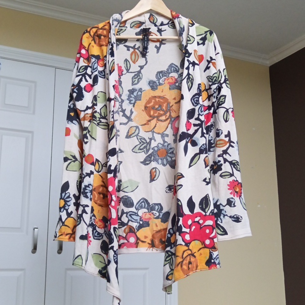 Ptp21" Vintage Floral Cardigan Sweater with Colorful Rhinestones